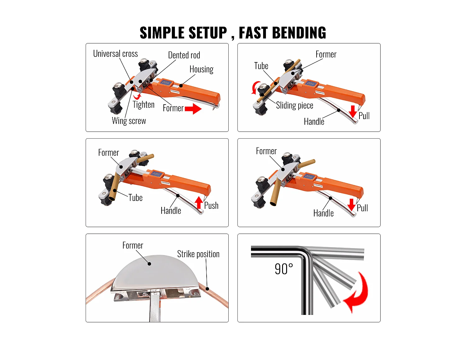Cintreuse de Tubes à Cliquet SucceBuy, 1/4"-7/8", avec 7 Matrices, Robuste, pour le Chauffage par le Sol, la Réfrigération, la Climatisation