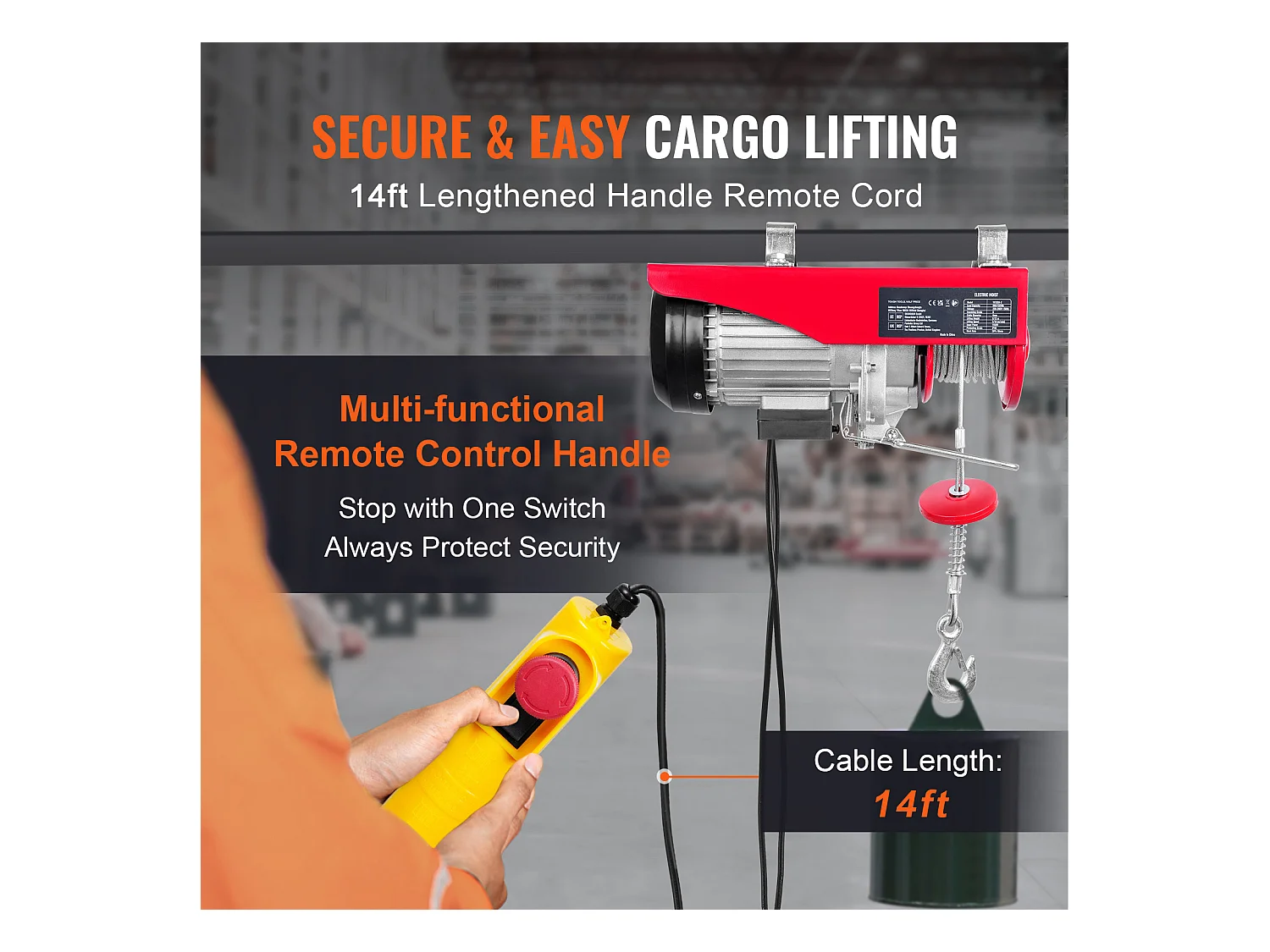 Palan Électrique 1320 lbs SucceBuy, Treuil de Grue avec Télécommande Filaire, 1150 W 220 V