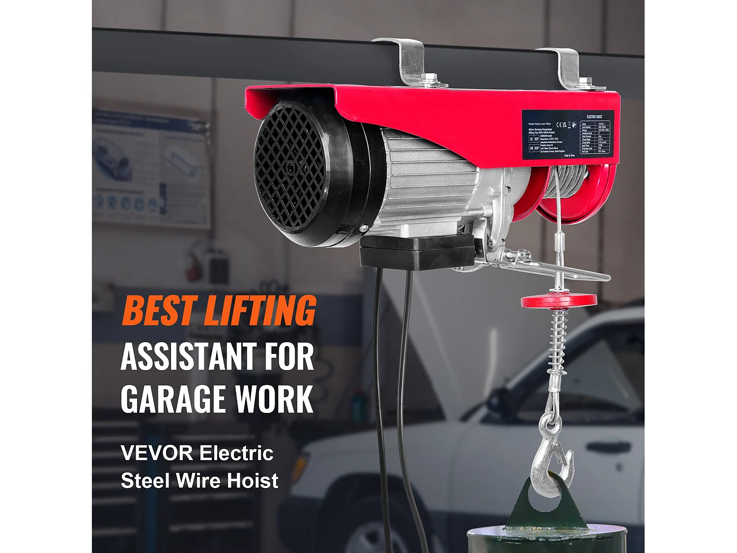 Palan Électrique 1320 lbs SucceBuy, Treuil de Grue avec Télécommande Filaire, 1150 W 220 V