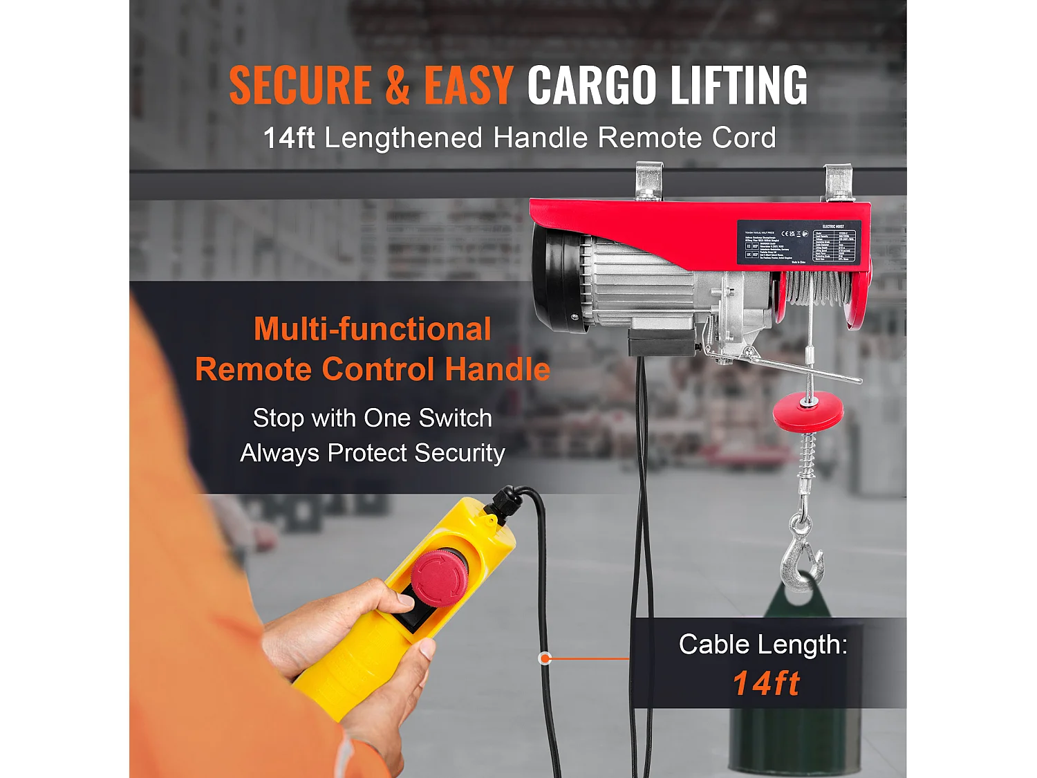 Palan Électrique 1320 lbs SucceBuy, Treuil de Grue avec Télécommande Filaire, 1150 W 220 V