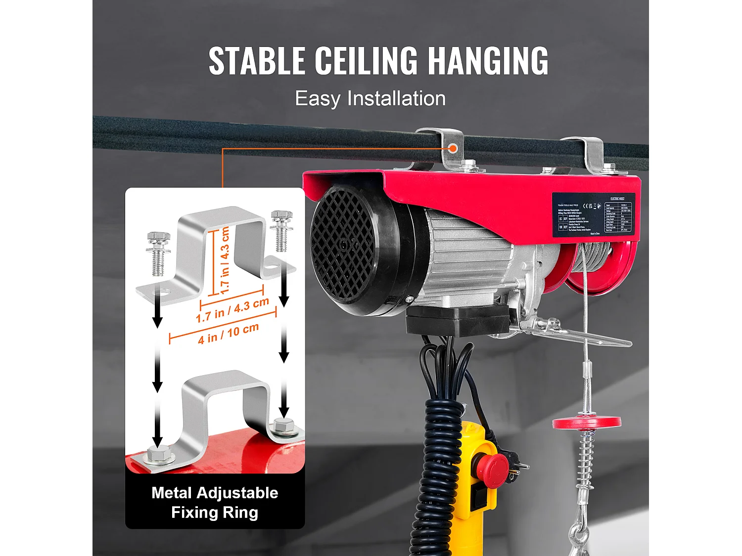 Palan Électrique 1320 lbs SucceBuy, Treuil de Grue avec Télécommande Filaire, 1150 W 220 V