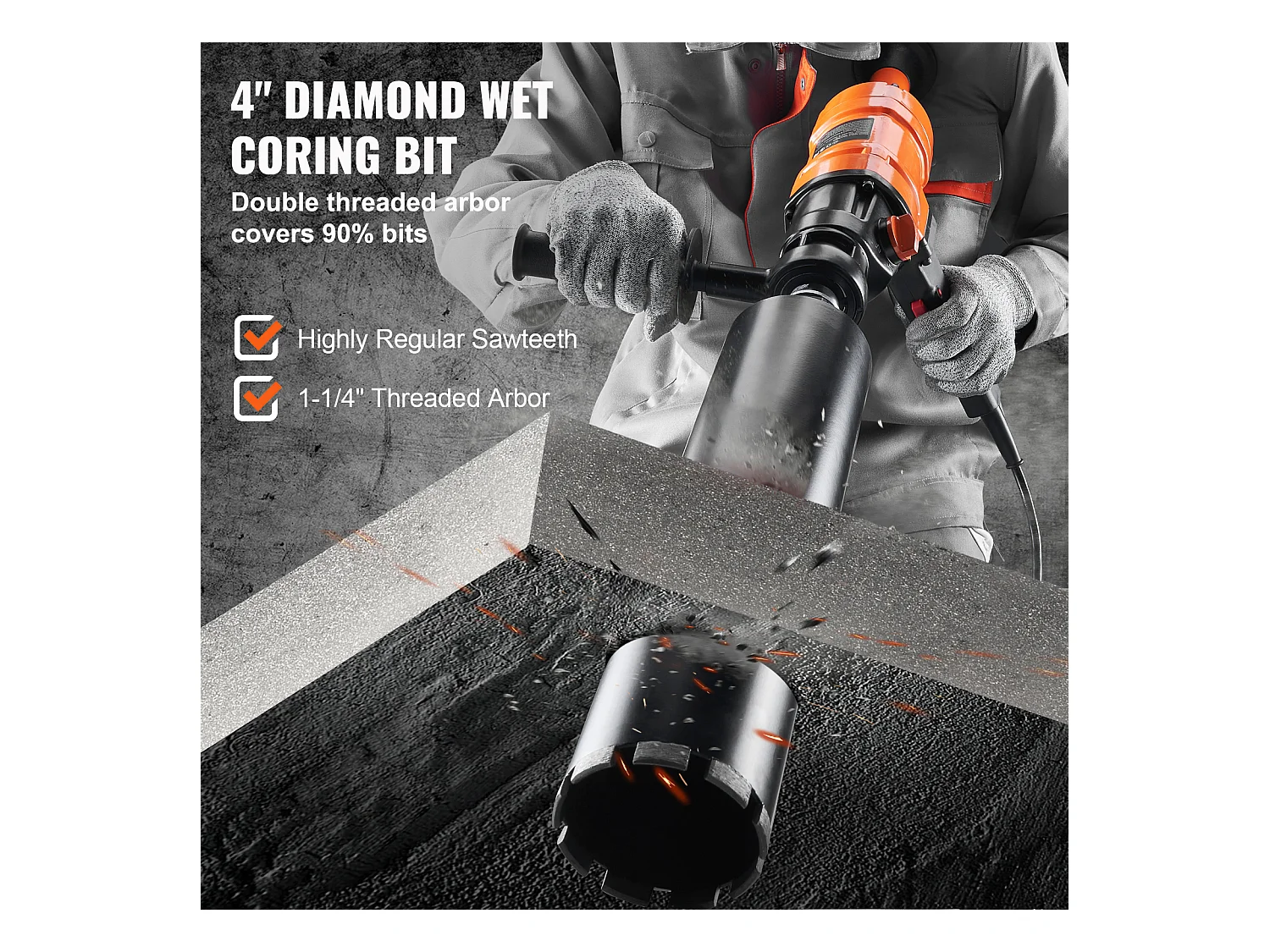 Perceuse au Diamant SucceBuy, Foret de 10,16 cm, Foreuse à Béton Portative, 1500 W, pour le Perçage du Béton à Grande Échelle