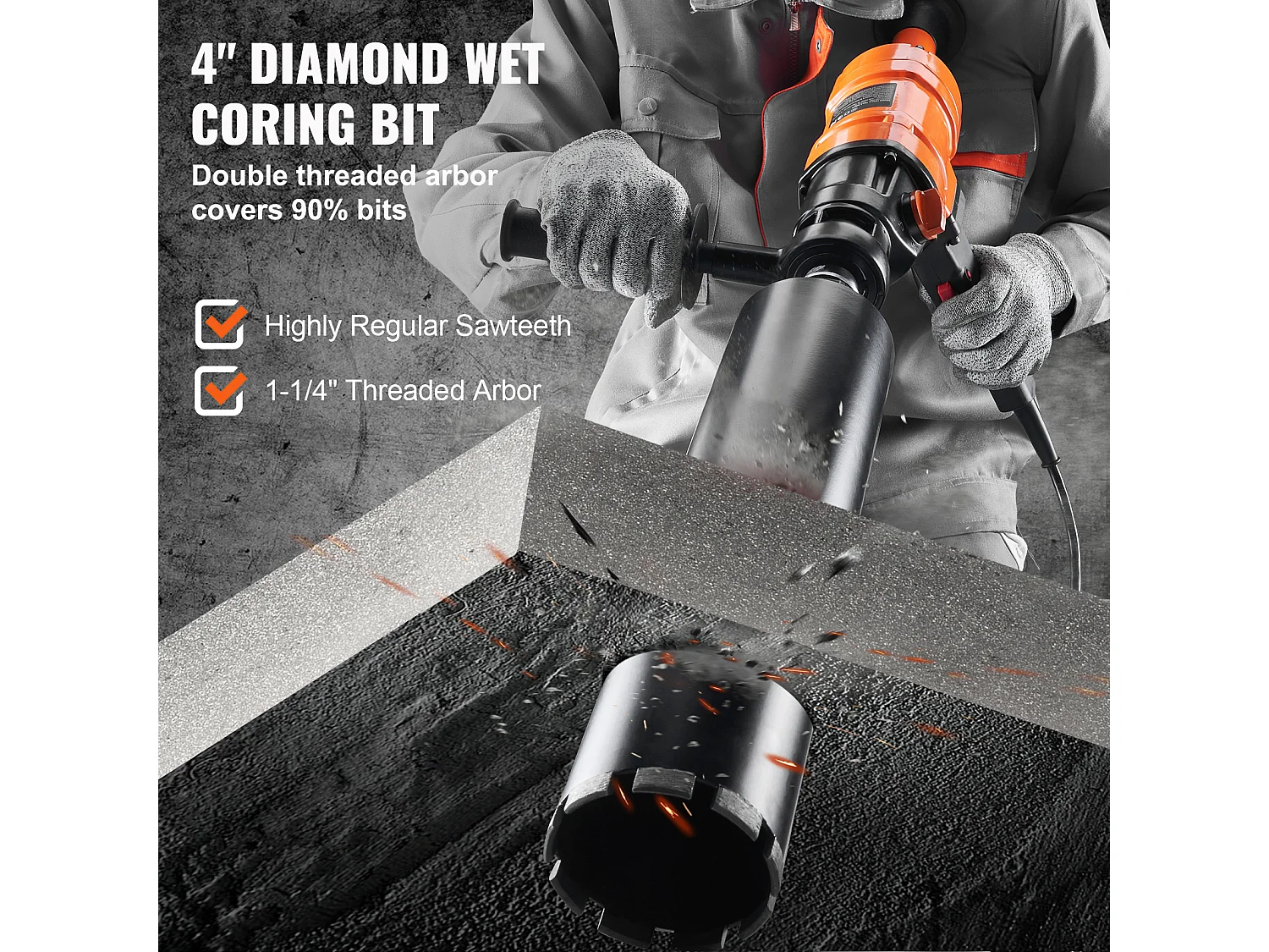 Perceuse au Diamant SucceBuy, Foret de 10,16 cm, Foreuse à Béton Portative, 1500 W, pour le Perçage du Béton à Grande Échelle