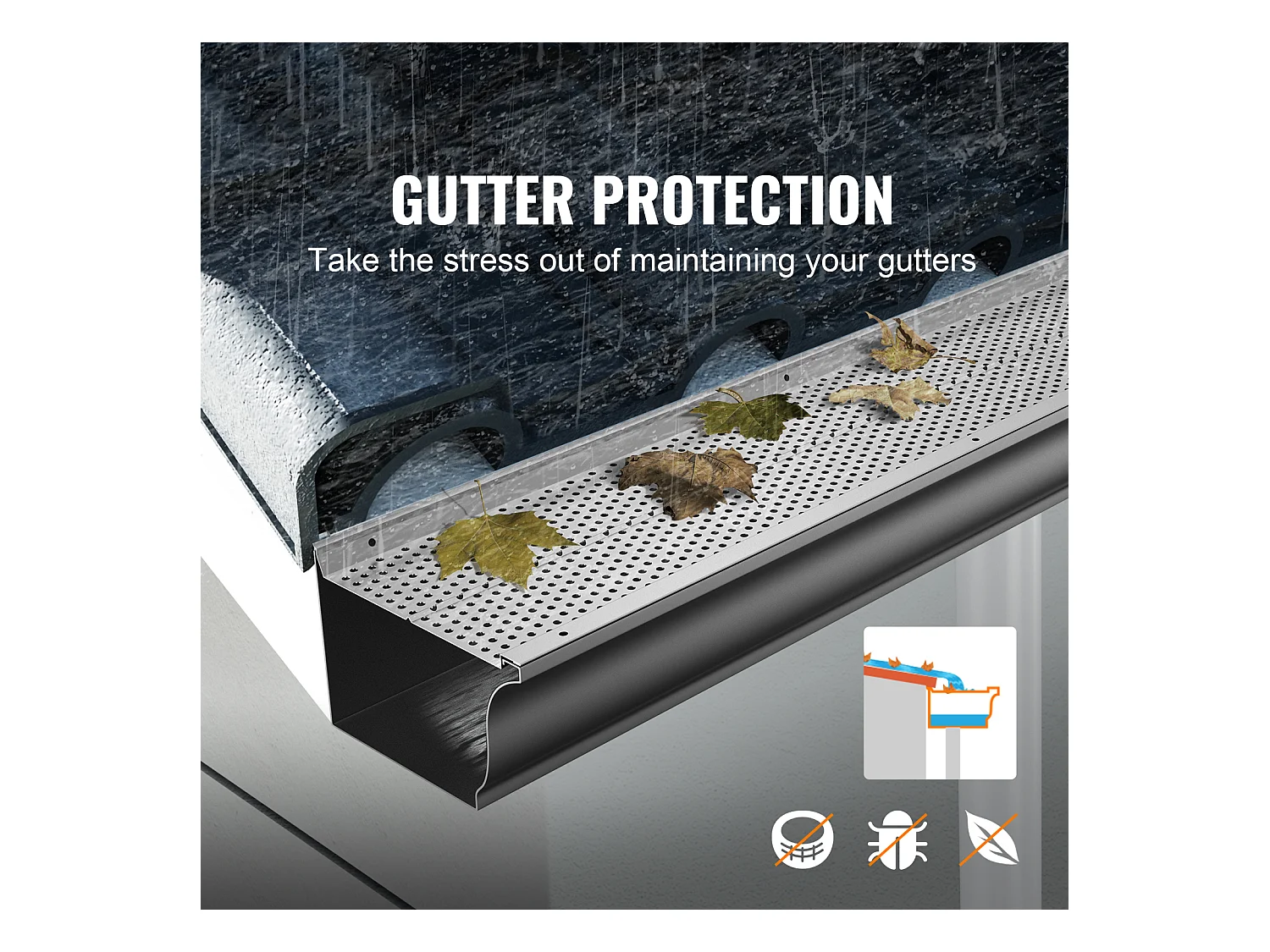 Protège-Gouttière SucceBuy Protège-Gouttière de 6 Po de Large et 208 Pi de Long, Couverture en Maille, Protection Contre les Débris de Feuilles