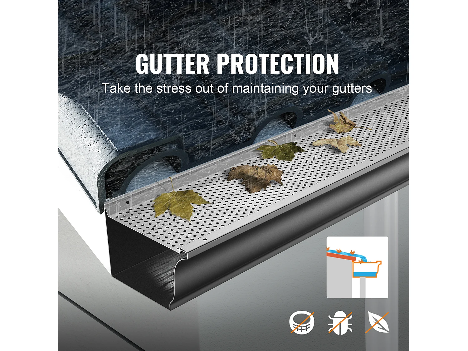 Protège-Gouttière SucceBuy Protège-Gouttière de 6 Po de Large et 208 Pi de Long, Couverture en Maille, Protection Contre les Débris de Feuilles