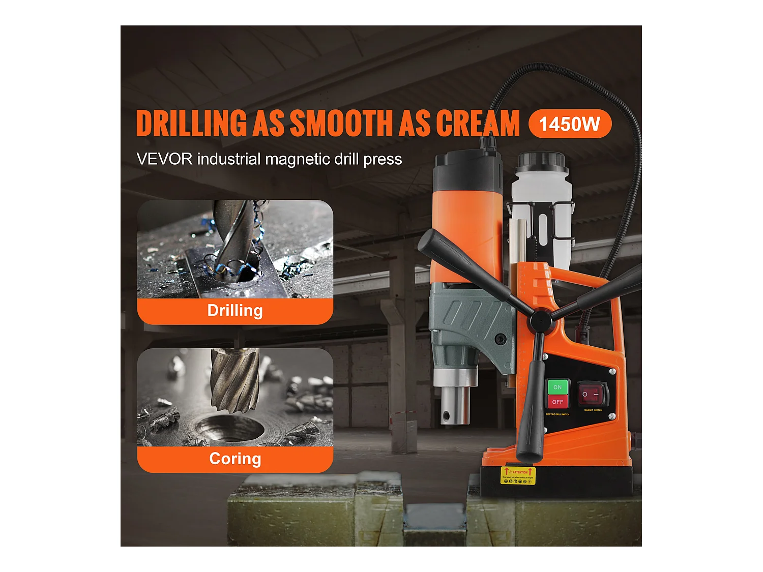 Perceuse Magnétique SucceBuy, Perceuse à Colonne Portable 1450 W 12500 N, Profondeur Maximale de Carottage 50 mm