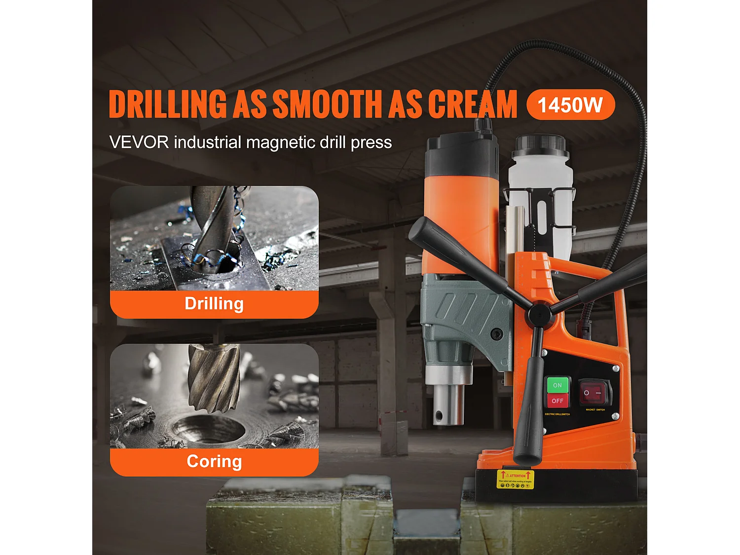 Perceuse Magnétique SucceBuy, Perceuse à Colonne Portable 1450 W 12500 N, Profondeur Maximale de Carottage 50 mm