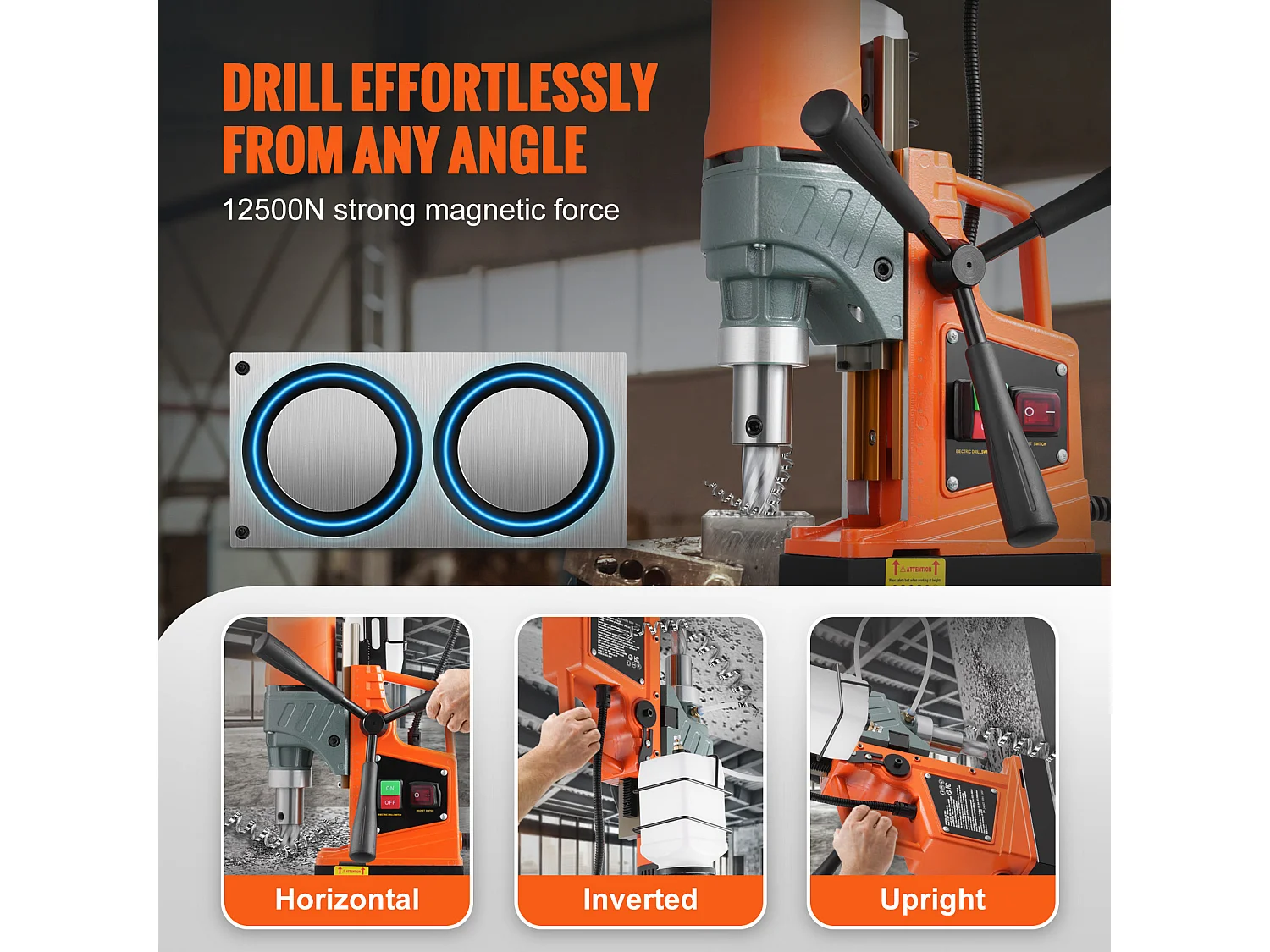 Perceuse Magnétique SucceBuy, Perceuse à Colonne Portable 1450 W 12500 N, Profondeur Maximale de Carottage 50 mm