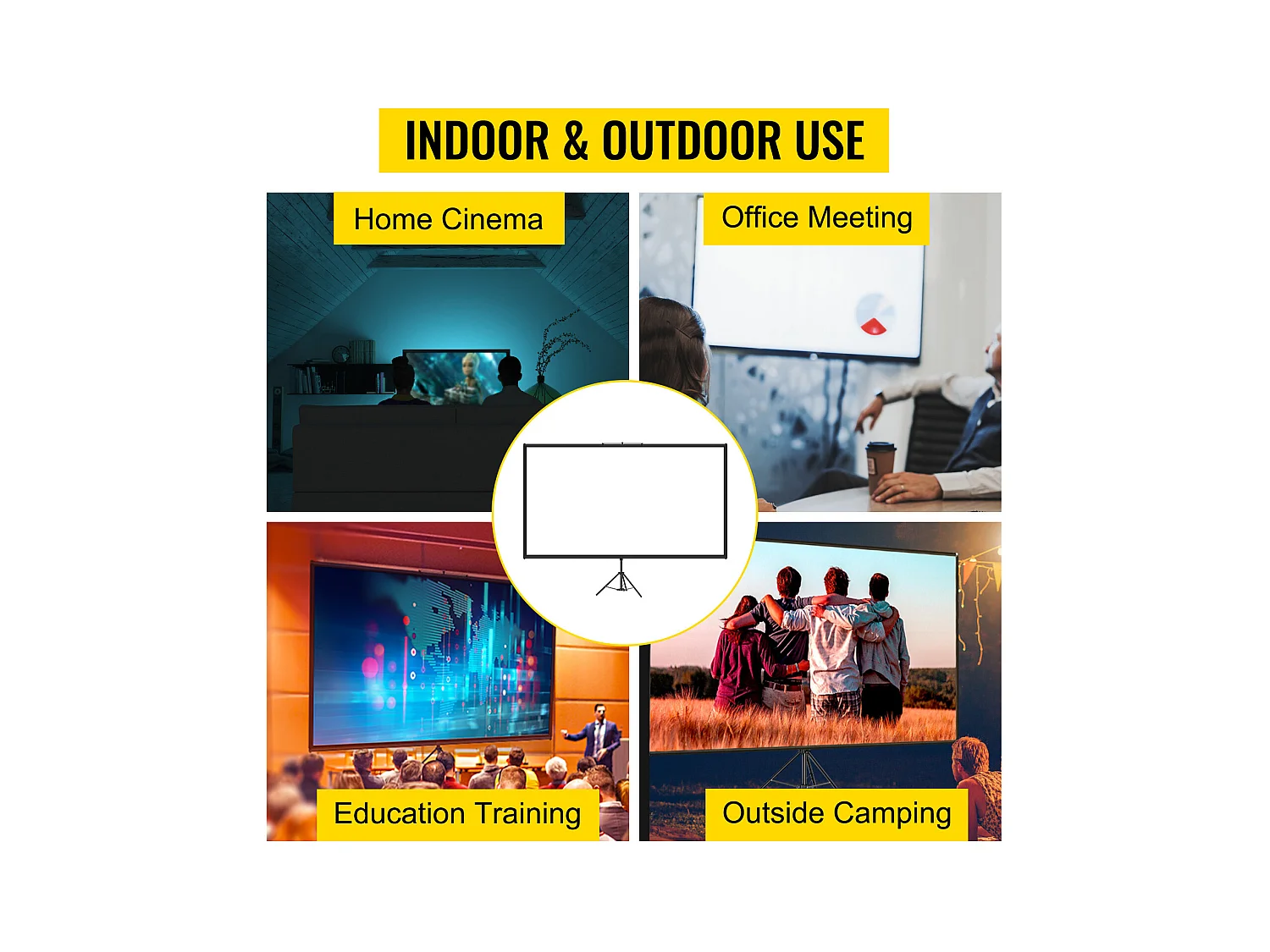 Écran de Projection sur Trépied SucceBuy de 100 pouces | 4K HD 16:9 | Cinéma Maison Portable