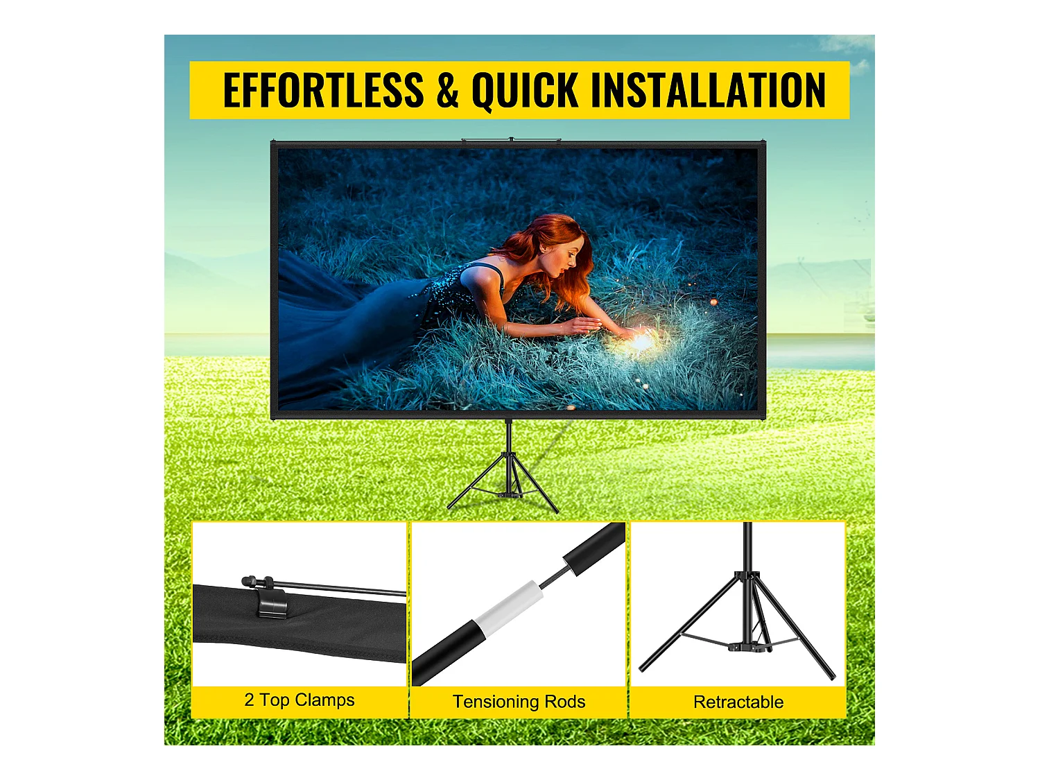 Écran de Projection sur Trépied SucceBuy de 100 pouces | 4K HD 16:9 | Cinéma Maison Portable