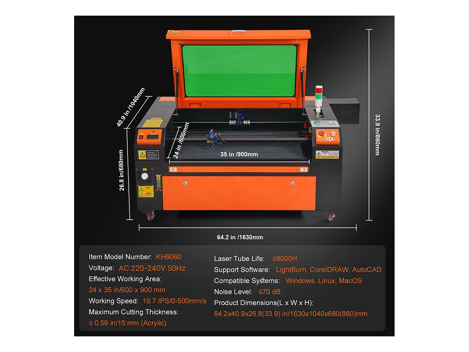 Graveur Laser CO₂ SucceBuy, Machine de Gravure et Découpe Laser 100 W, 600 x 900 mm, Panneau de Commande Numérique, pour le Bois, l’Acrylique et le Tissu