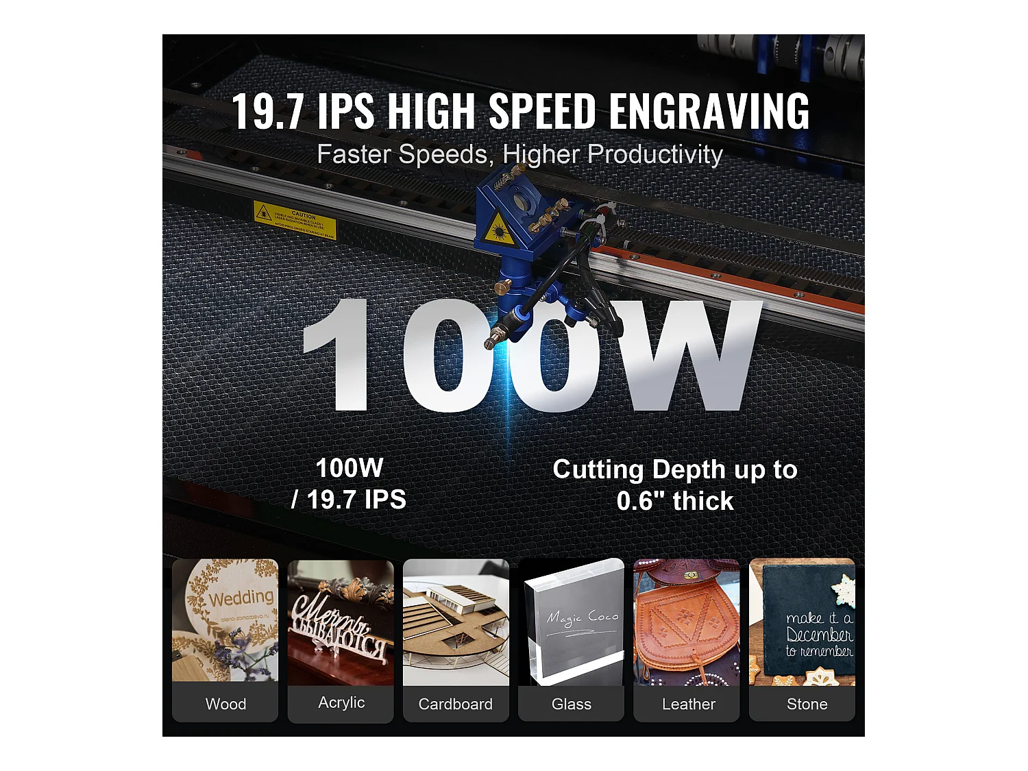 Grabador Láser CO₂ SucceBuy, Máquina de Grabado y Corte Láser 100 W, 600 x 900 mm, Panel de Control Numérico, para Madera, Acrílico y Tela