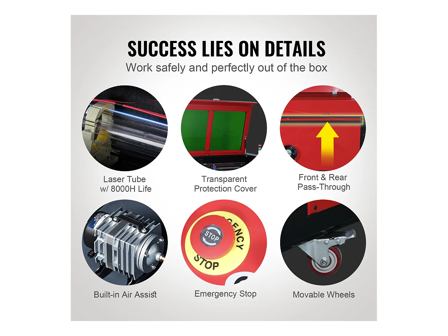 Grabador Láser CO₂ SucceBuy, Máquina de Grabado y Corte Láser 100 W, 600 x 900 mm, Panel de Control Numérico, para Madera, Acrílico y Tela