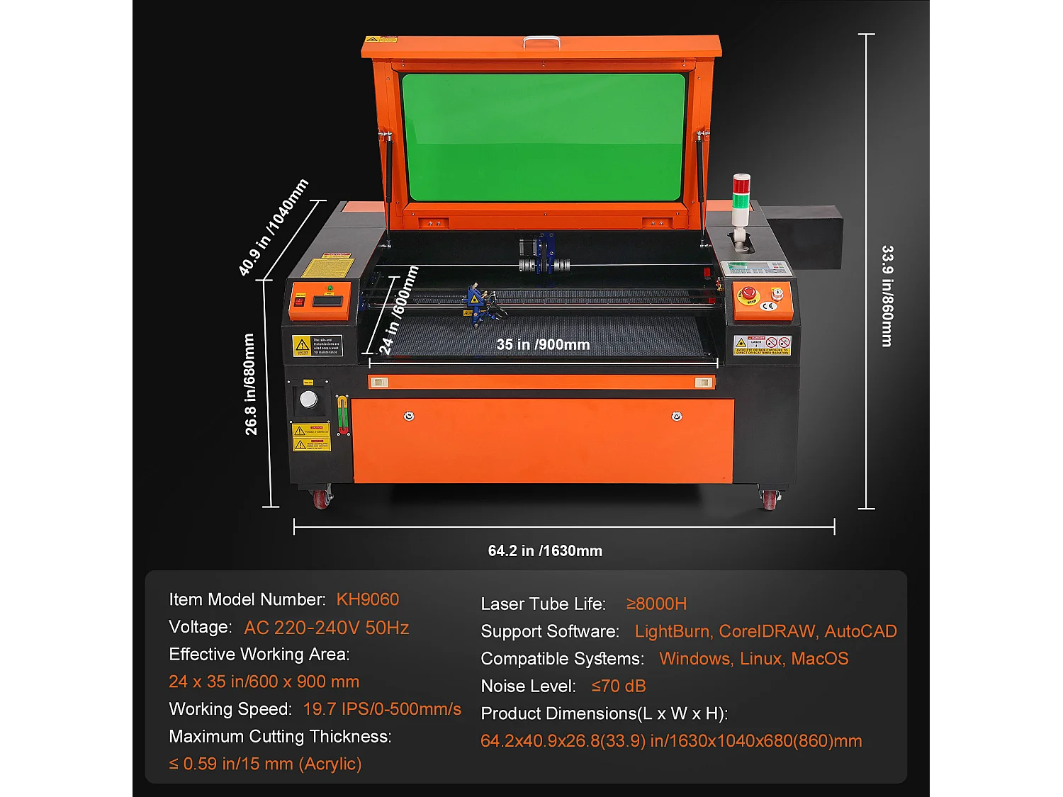Graveur Laser CO₂ SucceBuy, Machine de Gravure et Découpe Laser 100 W, 600 x 900 mm, Panneau de Commande Numérique, pour le Bois, l’Acrylique et le Tissu