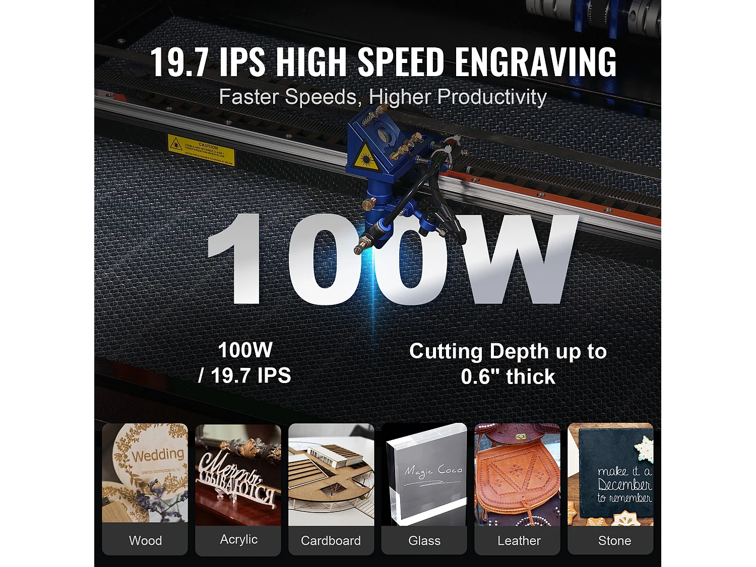 Graveur Laser CO₂ SucceBuy, Machine de Gravure et Découpe Laser 100 W, 600 x 900 mm, Panneau de Commande Numérique, pour le Bois, l’Acrylique et le Tissu