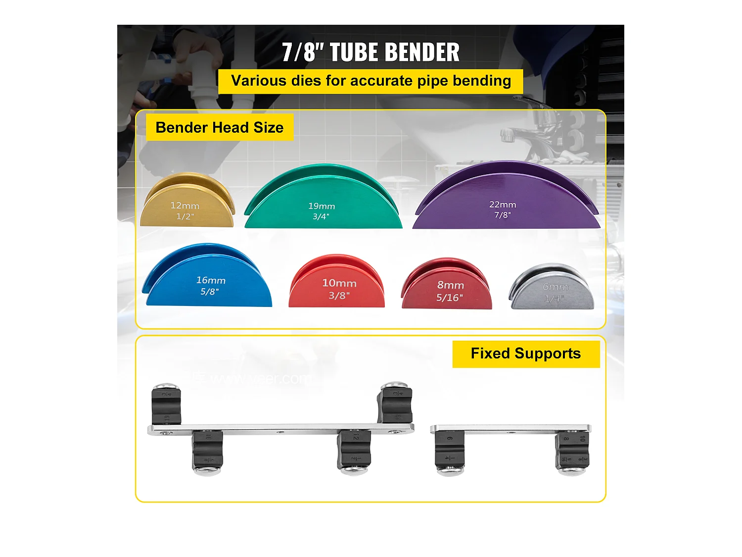 Dobladora de Tubos de Cobre SucceBuy, Dobladora de Tubos de Clics para Refrigeración CVC 0,6 a 2,2 cm, Dobladora Multicapa 10 kN