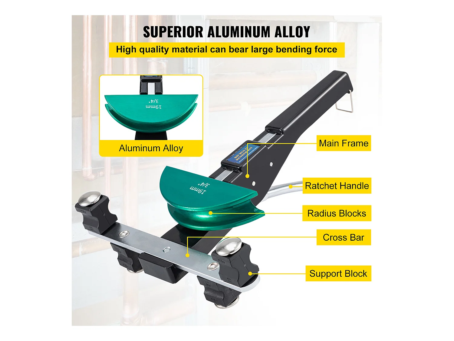 Dobladora de Tubos de Cobre SucceBuy, Dobladora de Tubos de Clics para Refrigeración CVC 0,6 a 2,2 cm, Dobladora Multicapa 10 kN