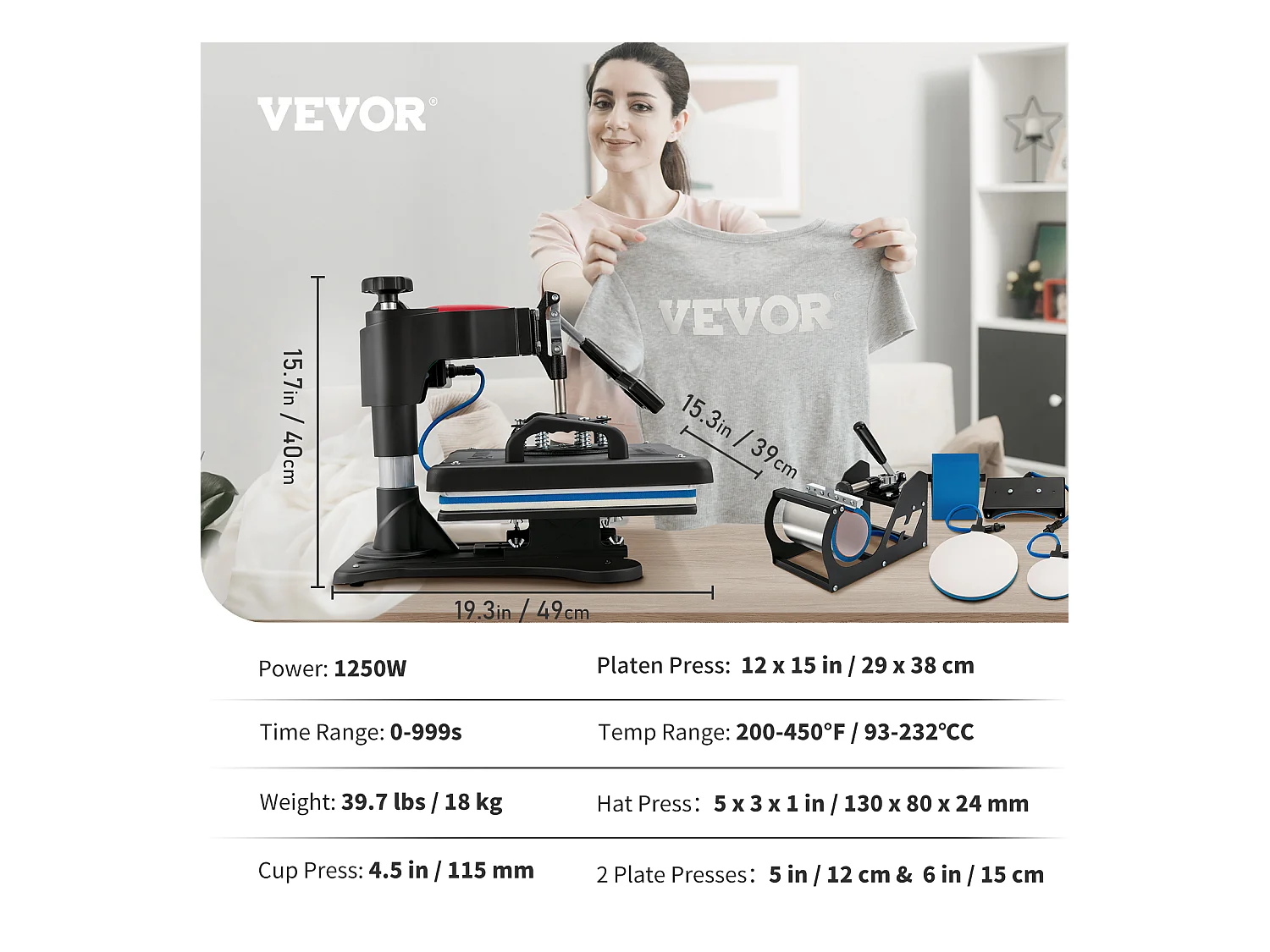 Presse à Chaud SucceBuy 12x15 pouces 5 en 1 pour Transfert par Sublimation - T-shirt, Assiette, Tasse à Café, Tasse