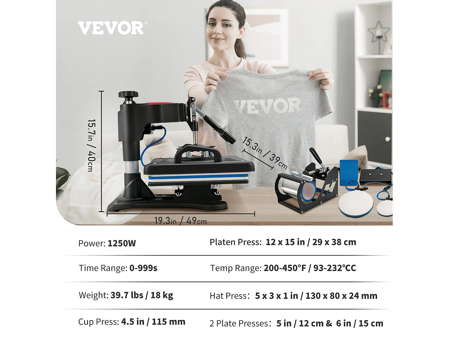 Presse à Chaud SucceBuy 12x15 pouces 5 en 1 pour Transfert par Sublimation - T-shirt, Assiette, Tasse à Café, Tasse