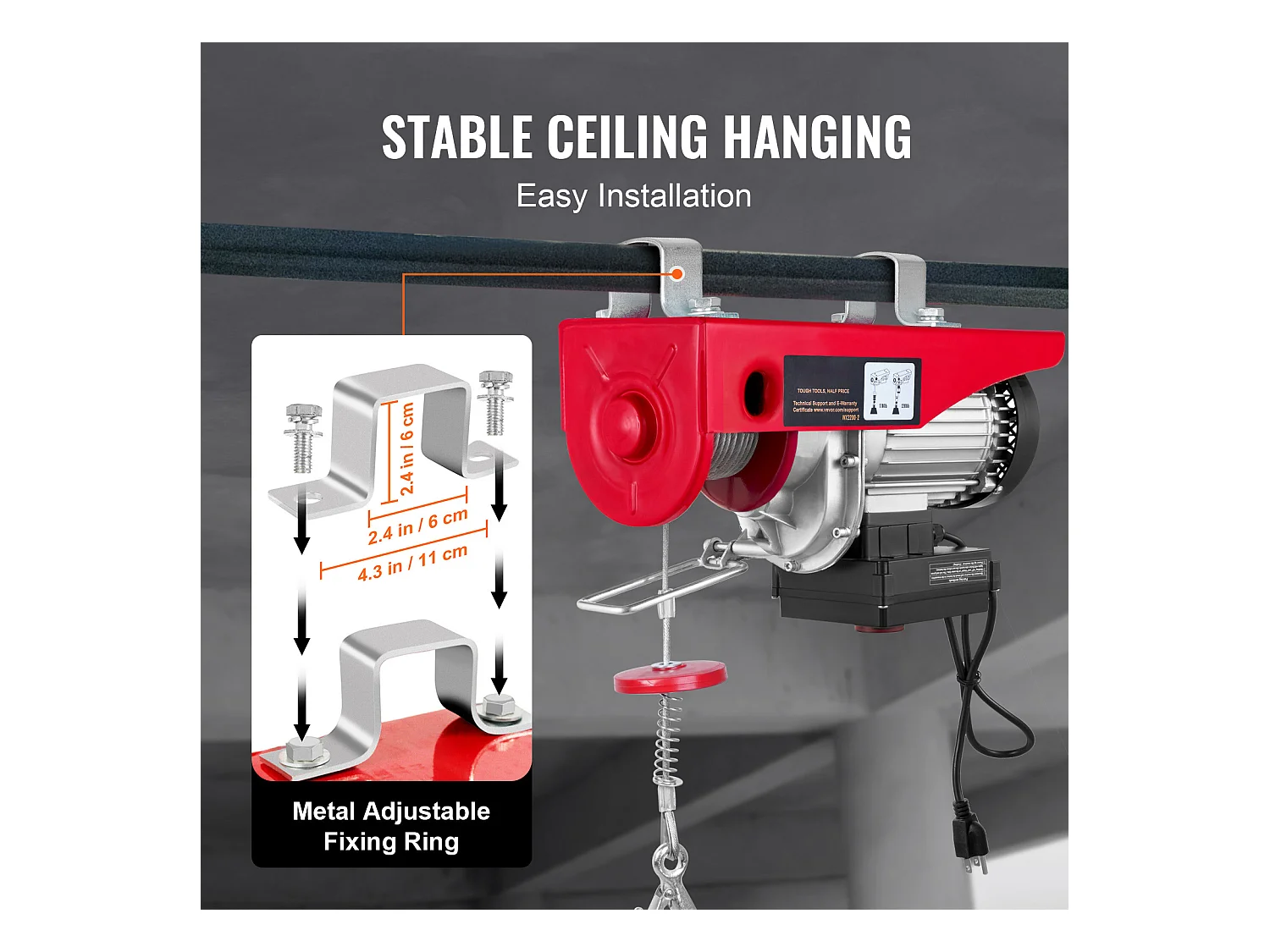 Treuil Électrique SucceBuy, Treuil de Grue de 2200 lbs, Télécommande Sans Fil, 1600 W, 220 V