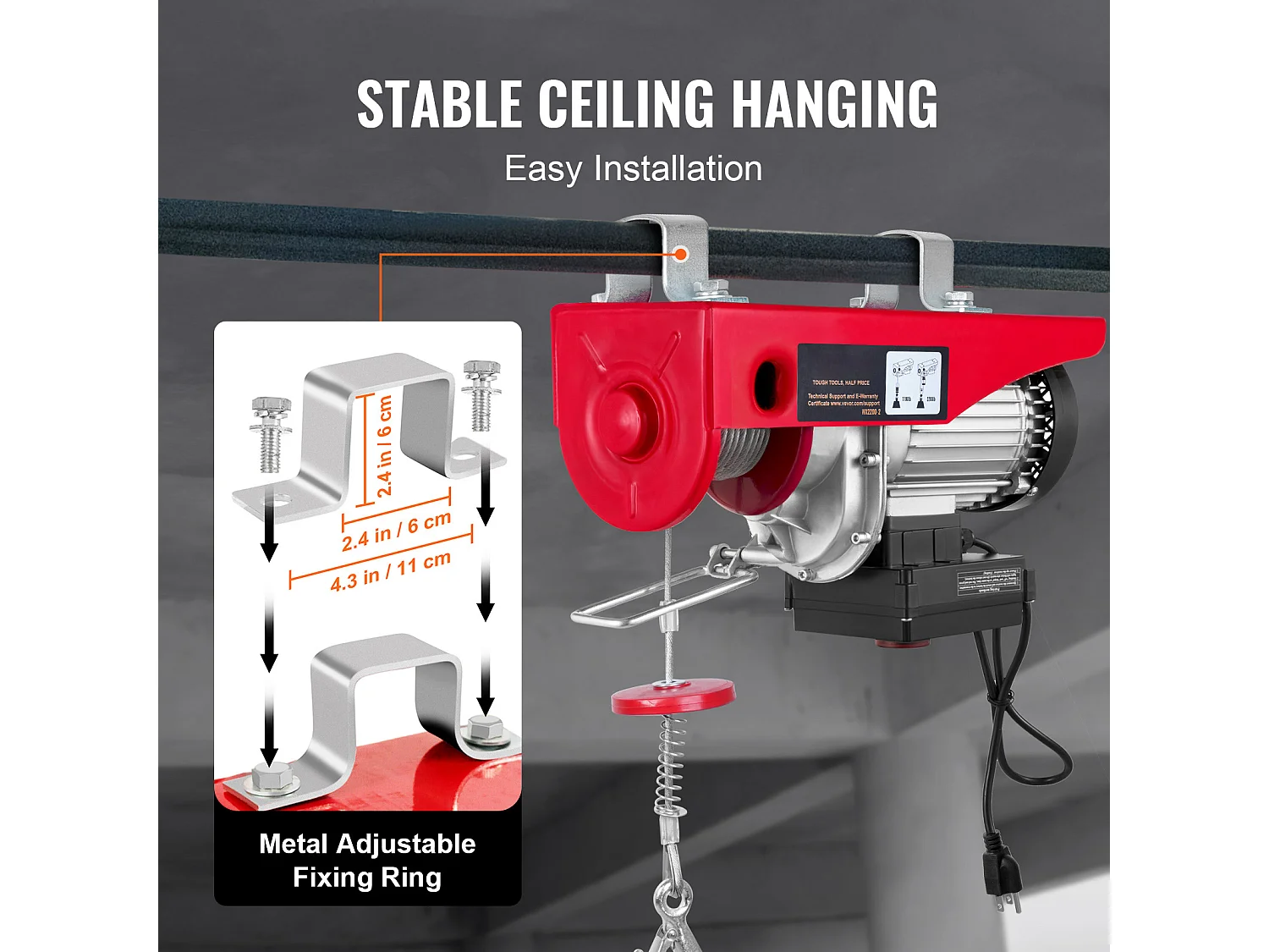 Treuil Électrique SucceBuy, Treuil de Grue de 2200 lbs, Télécommande Sans Fil, 1600 W, 220 V