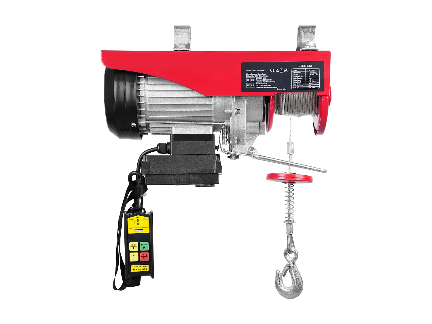 Treuil Électrique SucceBuy, Treuil de Grue de 2200 lbs, Télécommande Sans Fil, 1600 W, 220 V
