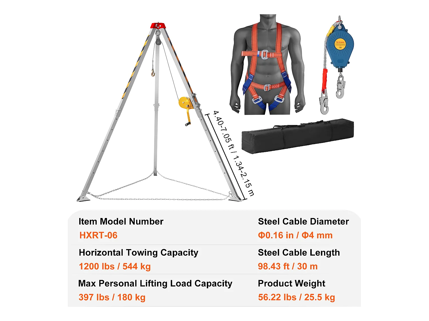Tripod-Kit für begrenzten Raum SucceBuy, Fallschutz-Rettungst Tripod, Beine von 4 bis 7 Fuß, Tragfähigkeit 1200 lb