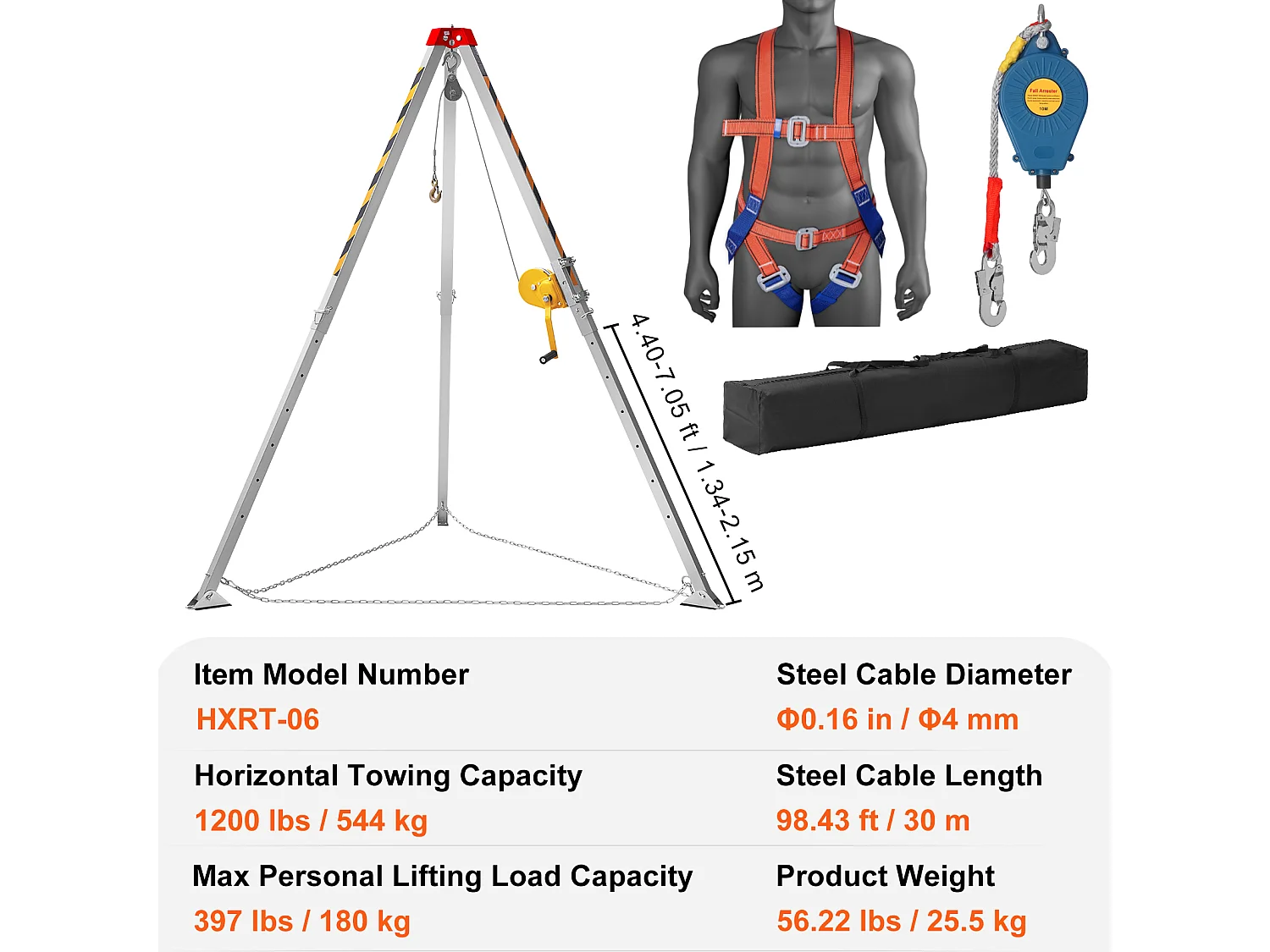 Kit de Tripé para Espaço Confinado SucceBuy, Tripé de Resgate Anti-deslize, Patas de 4 a 7 Pés, Capacidade de 1200 lb