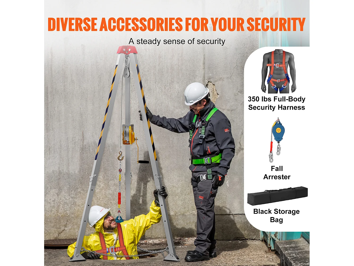 Kit de Tripé para Espaço Confinado SucceBuy, Tripé de Resgate Anti-deslize, Patas de 4 a 7 Pés, Capacidade de 1200 lb