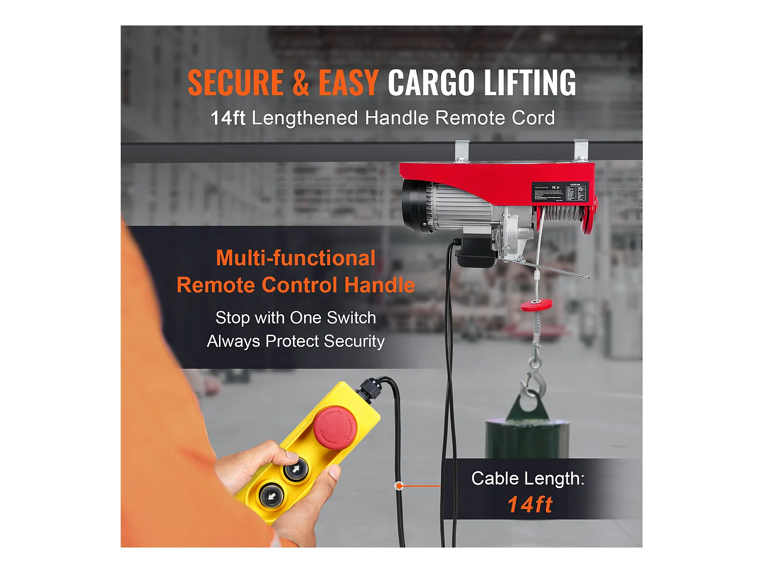 Palan Électrique SucceBuy de 2200 lb, Treuil de Grue, Télécommande Filaire, 1600 W 220 V