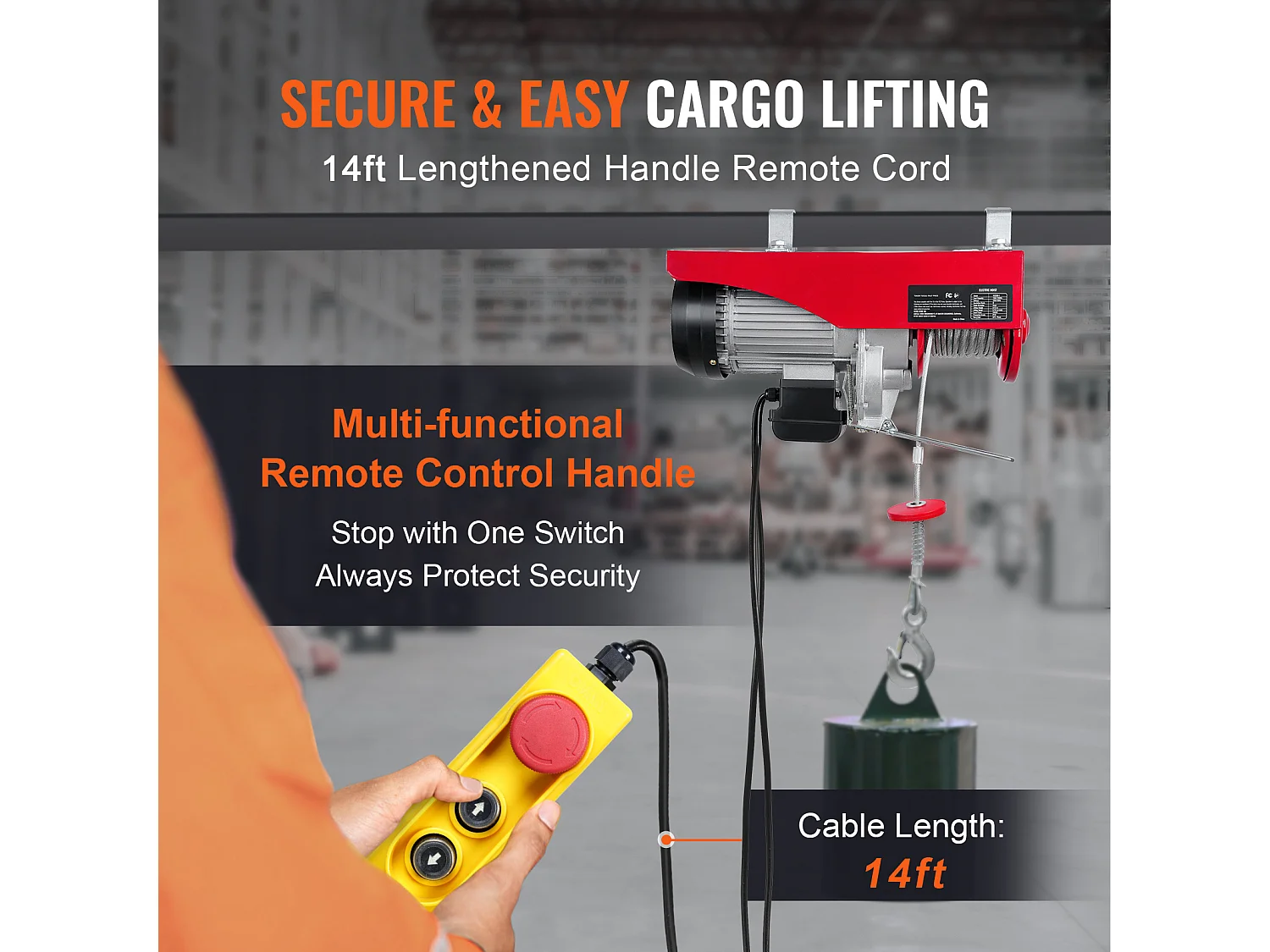 Palan Électrique SucceBuy de 2200 lb, Treuil de Grue, Télécommande Filaire, 1600 W 220 V