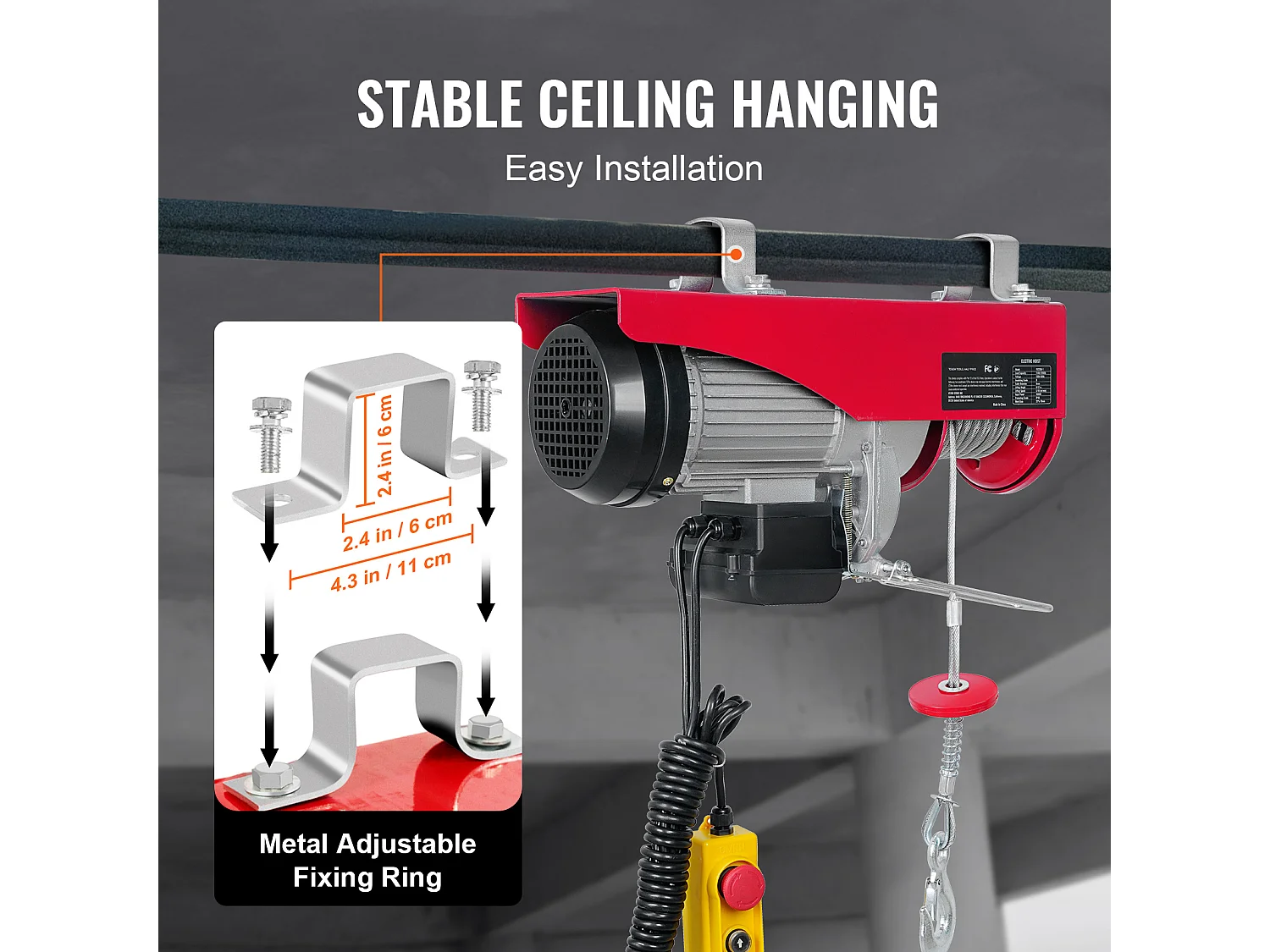 Palan Électrique SucceBuy de 2200 lb, Treuil de Grue, Télécommande Filaire, 1600 W 220 V