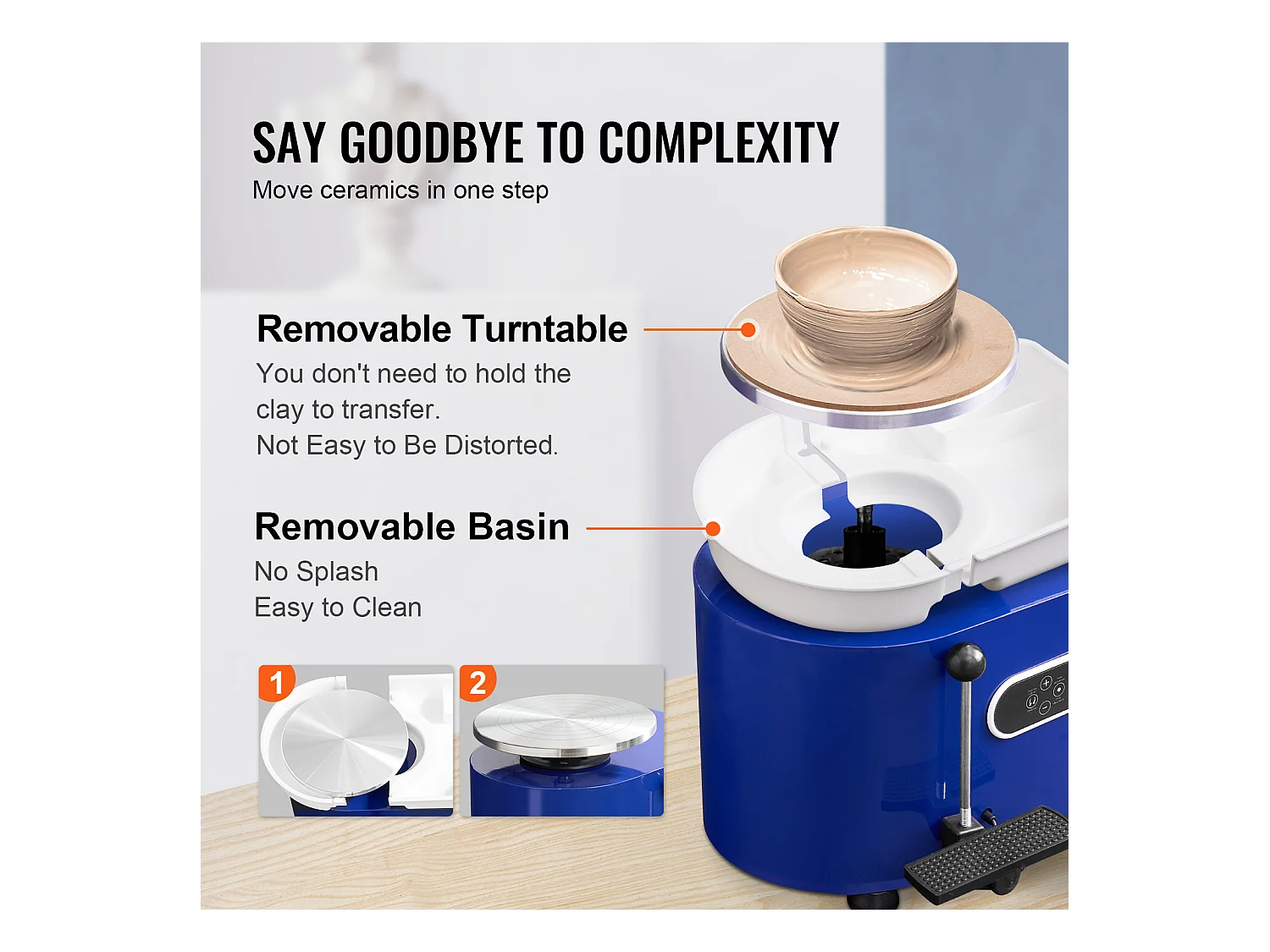 Roue de Poterie SucceBuy, Céramique de 28 cm, 450 W, Pédale, Outils de Sculpture et Tablier, pour Modéliser l’Artisanat Céramique