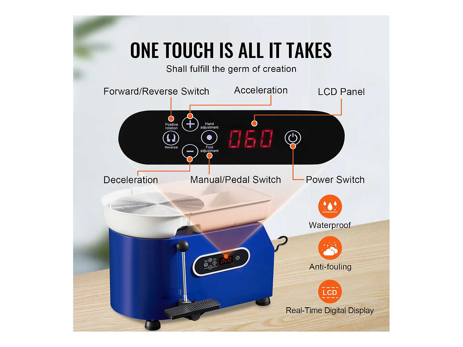 Roue de Poterie SucceBuy, Céramique de 28 cm, 450 W, Pédale, Outils de Sculpture et Tablier, pour Modéliser l’Artisanat Céramique