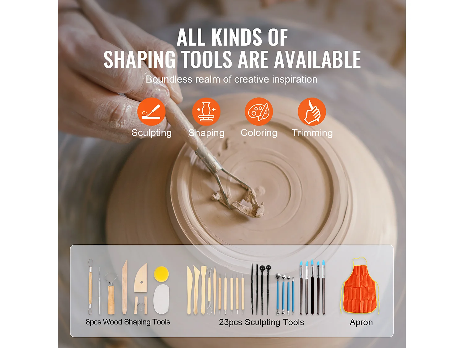 Roue de Poterie SucceBuy, Céramique de 28 cm, 450 W, Pédale, Outils de Sculpture et Tablier, pour Modéliser l’Artisanat Céramique