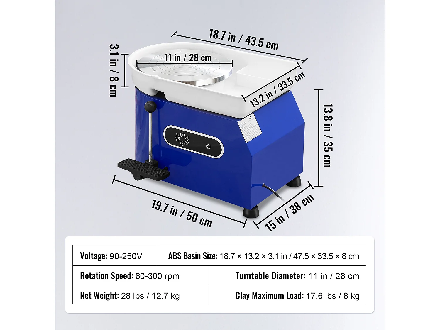 Roue de Poterie SucceBuy, Céramique de 28 cm, 450 W, Pédale, Outils de Sculpture et Tablier, pour Modéliser l’Artisanat Céramique