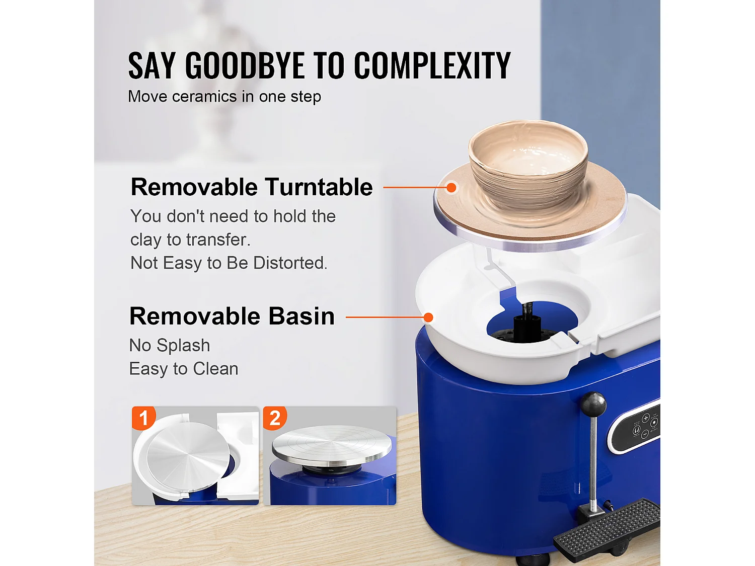 Roue de Poterie SucceBuy, Céramique de 28 cm, 450 W, Pédale, Outils de Sculpture et Tablier, pour Modéliser l’Artisanat Céramique