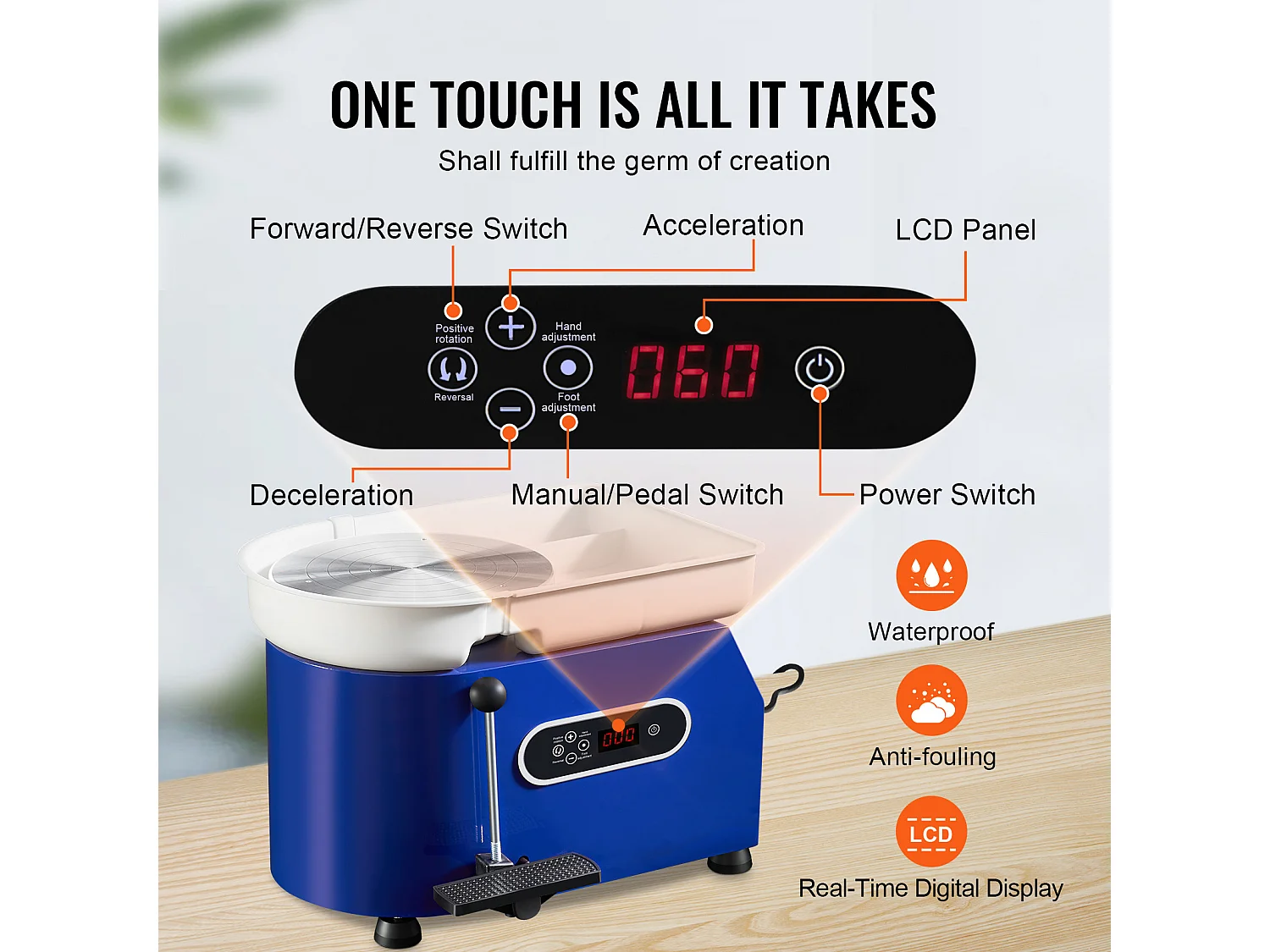 Roue de Poterie SucceBuy, Céramique de 28 cm, 450 W, Pédale, Outils de Sculpture et Tablier, pour Modéliser l’Artisanat Céramique