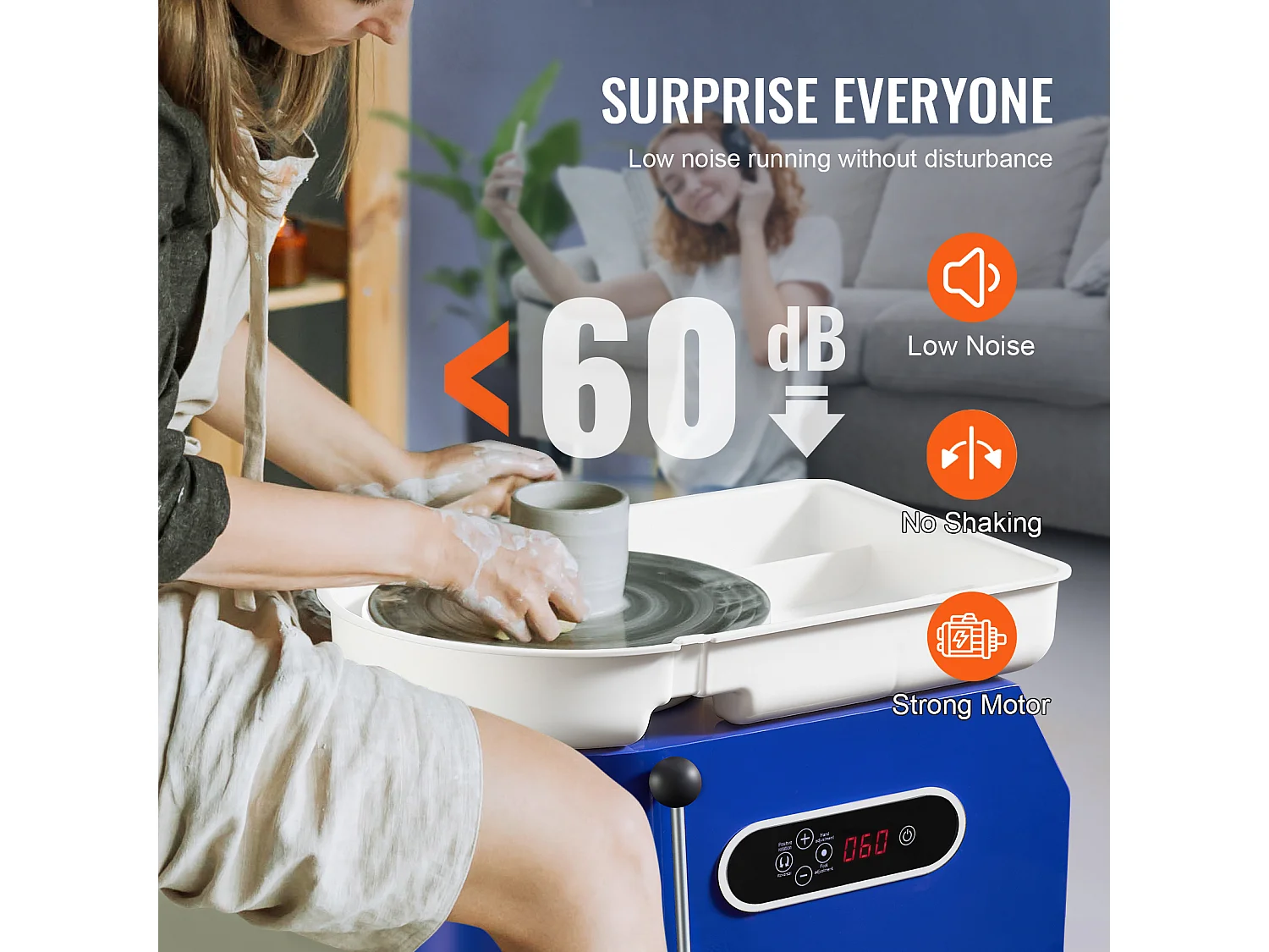 Roue de Poterie SucceBuy, Céramique de 28 cm, 450 W, Pédale, Outils de Sculpture et Tablier, pour Modéliser l’Artisanat Céramique