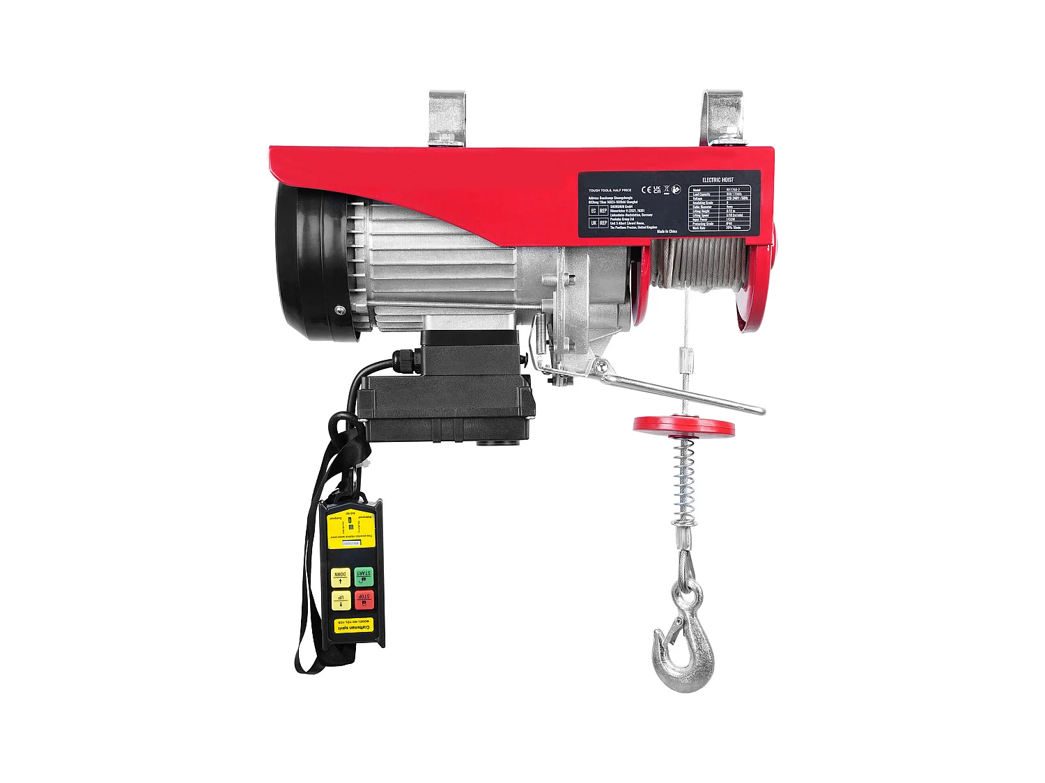 Treuil Électrique 798 kg SucceBuy, Treuil à Câble Électrique, avec Télécommande Sans Fil, 1450 W, 220 V, pour Garages, Entrepôts et Usines