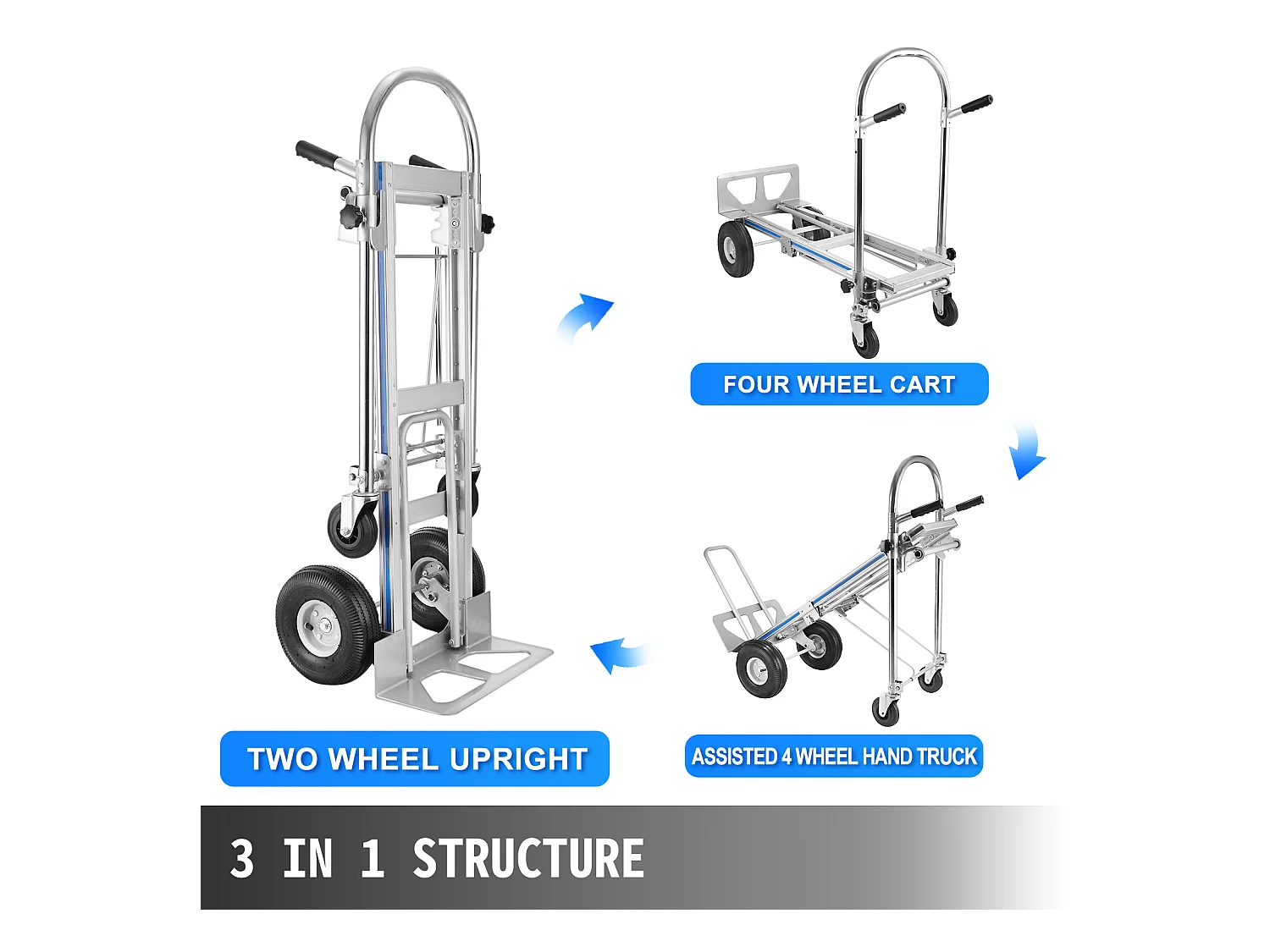 Chariot de Manutention à Main en Aluminium 3-en-1 SucceBuy, Capacité de 770 lb