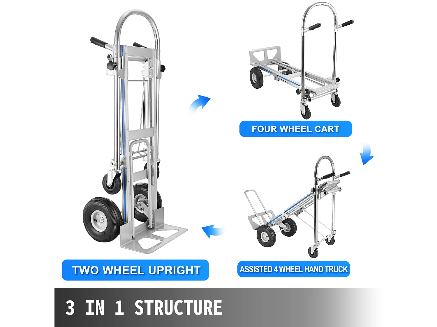 Chariot de Manutention à Main en Aluminium 3-en-1 SucceBuy, Capacité de 770 lb