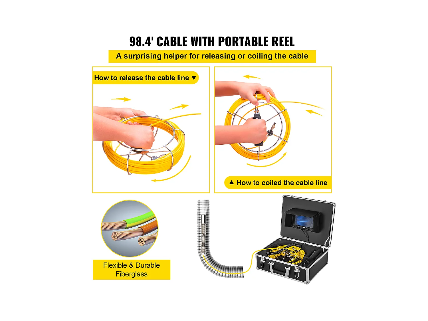 Caméra d'Inspection SucceBuy, Tuyau avec Caméra Endoscopique, Caméra d'Inspection, avec Sonde 512 Hz, 23 cm, Écran 720p, 50 m