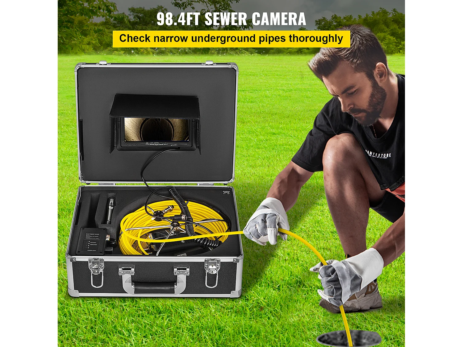 Caméra d'Inspection SucceBuy, Tuyau avec Caméra Endoscopique, Caméra d'Inspection, avec Sonde 512 Hz, 23 cm, Écran 720p, 50 m