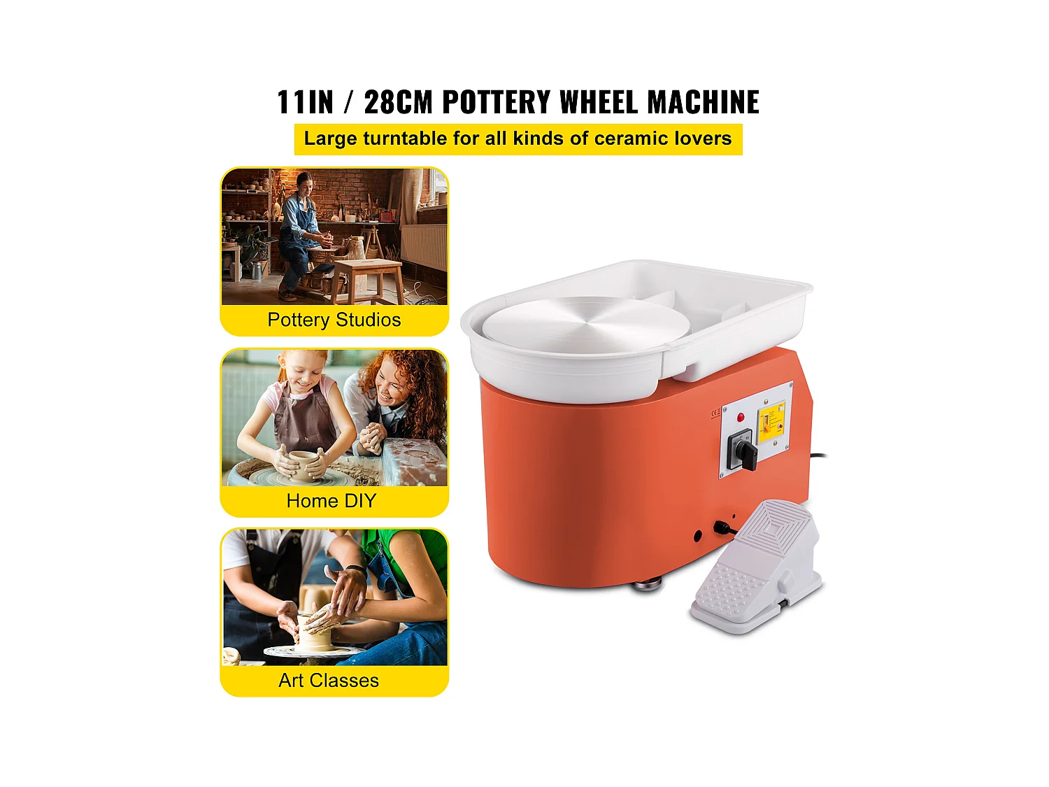 Roue de Poterie SucceBuy en Céramique Orange de 11 pouces avec Pédale et Outils de Sculpture (Roue de Poterie en Céramique avec Pédale)
