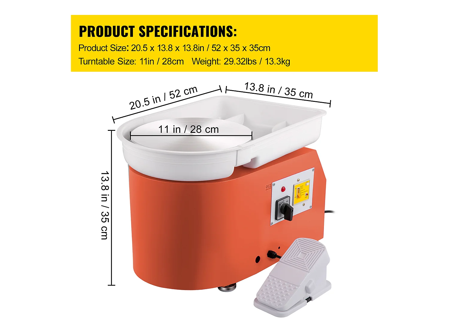 Roue de Poterie SucceBuy en Céramique Orange de 11 pouces avec Pédale et Outils de Sculpture (Roue de Poterie en Céramique avec Pédale)
