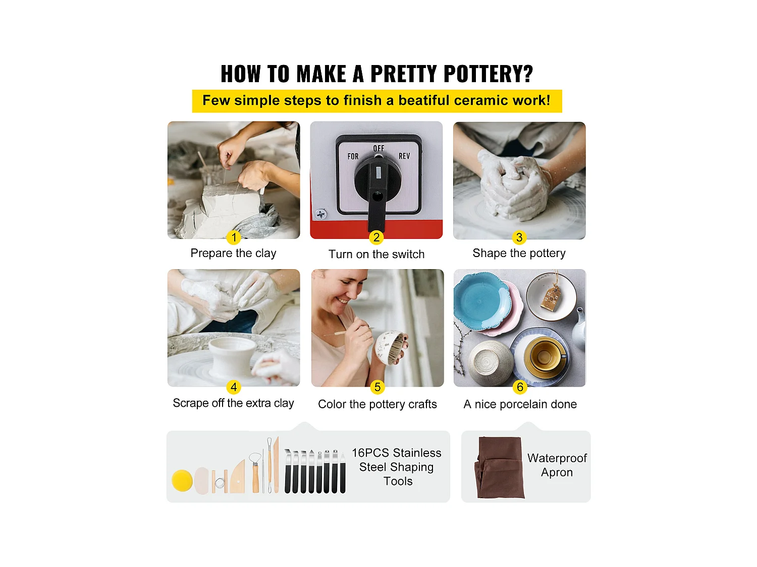 Roue de Poterie SucceBuy en Céramique Orange de 11 pouces avec Pédale et Outils de Sculpture (Roue de Poterie en Céramique avec Pédale)