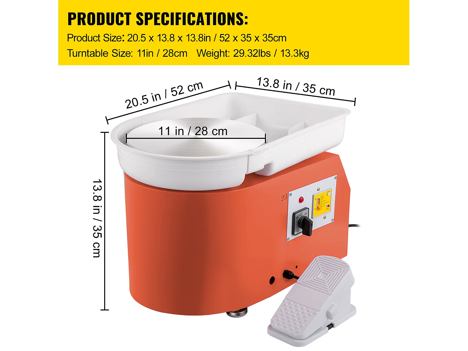 Roue de Poterie SucceBuy en Céramique Orange de 11 pouces avec Pédale et Outils de Sculpture (Roue de Poterie en Céramique avec Pédale)