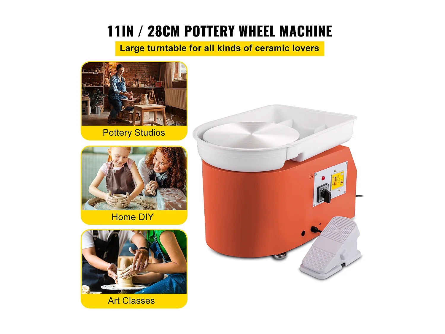 Roue de Poterie SucceBuy en Céramique Orange de 11 pouces avec Pédale et Outils de Sculpture (Roue de Poterie en Céramique avec Pédale)