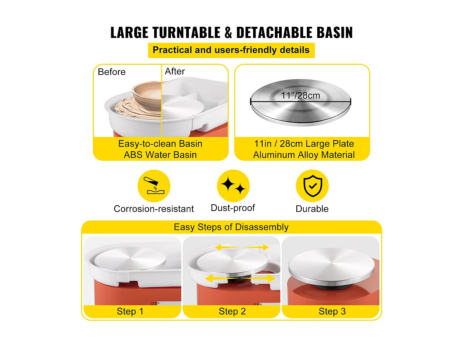 Roue de Poterie SucceBuy en Céramique Orange de 11 pouces avec Pédale et Outils de Sculpture (Roue de Poterie en Céramique avec Pédale)